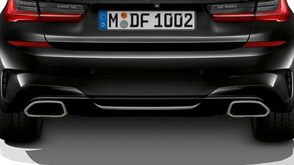 Ainutlaatuiset pakoputkenpäät, BMW M340i xDrive Sedan G20 2020 BMW M340i xDrive Sedan G20 2020 metalliväri Black Sapphire, ainutlaatuiset pakoputkenpäät, lähikuva