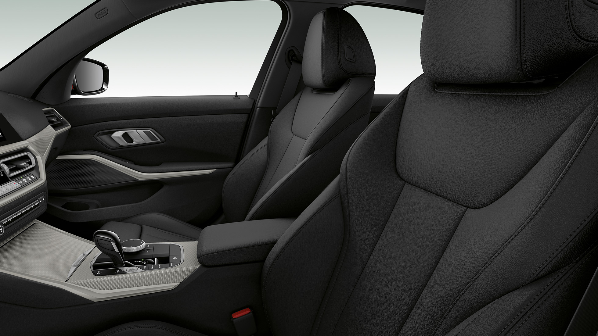 BMW 3-sarjan Sedan, Business-varustellun auton etuistuimet. Sivulähikuva Business-varustellun BMW 3-sarjan Sedanin etuistuimista.
