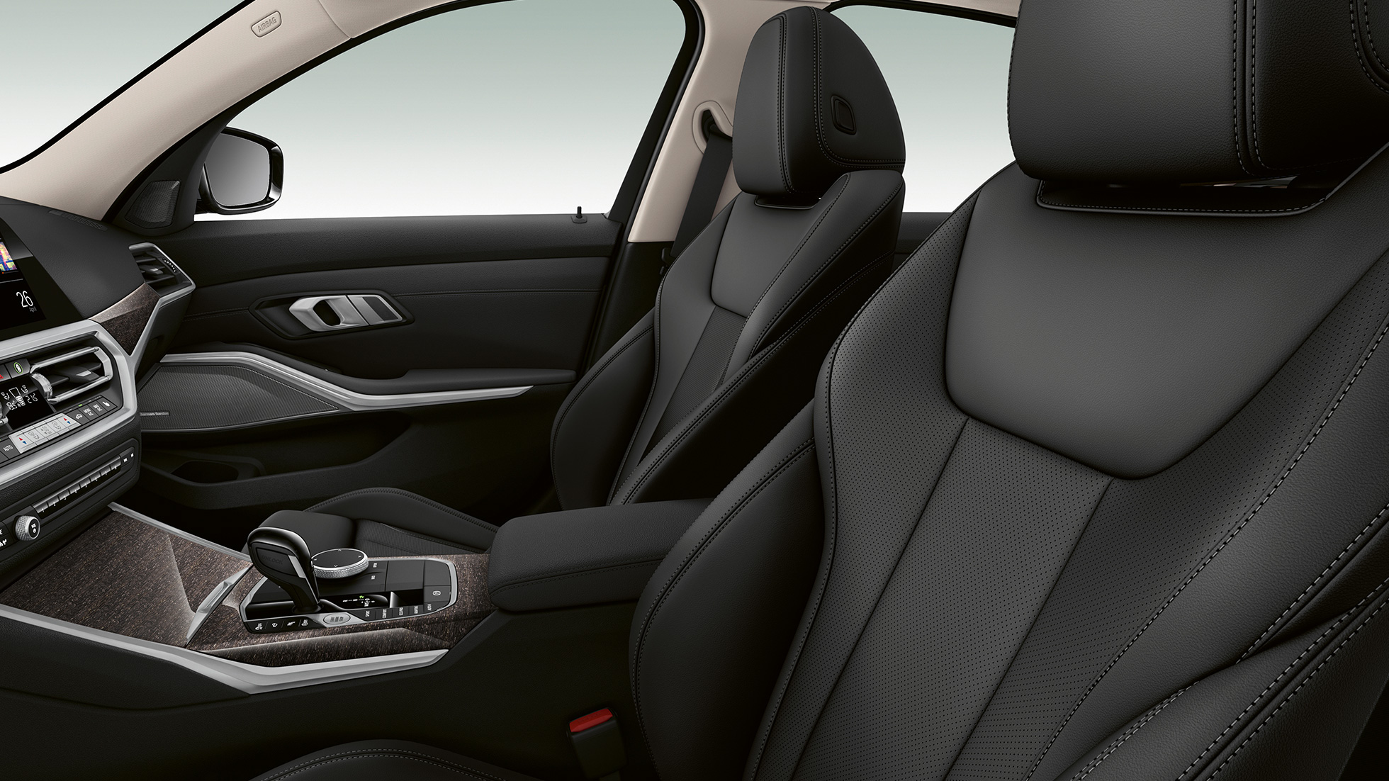 BMW 3-sarjan Sedan, Business Luxury -mallin etuistuimet. Sivulähikuva BMW 3-sarjan Sedanin Business Luxury -mallin etuistuimista.