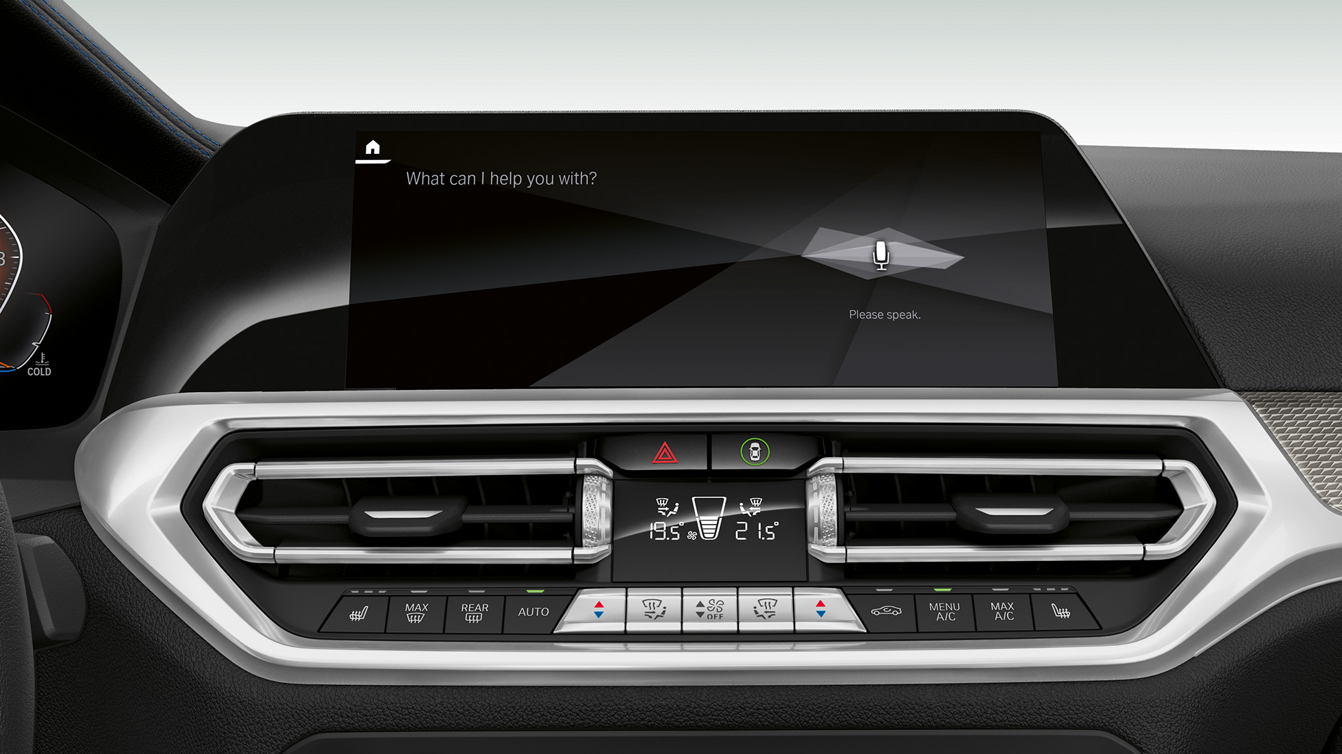 BMW 3-sarjan Sedan, BMW Intelligent Personal Assistant. Lähikuva BMW 3-sarjan Sedanin kojelautanäytöstä ja BMW Intelligent Personal Assistant: sta.