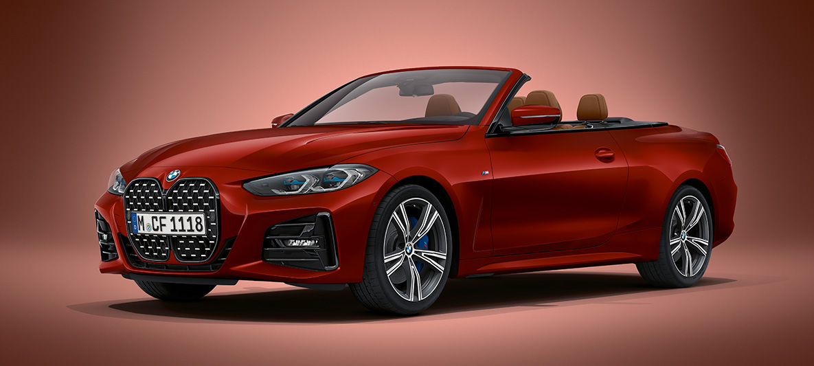 BMW Individual metalliväri Aventurine Red BMW 4-sarjan Cabrio G23 2020 BMW 4-sarjan Cabrio G23 2020 BMW Individual metalliväri Aventurine Red kolmen neljäsosan näkymä edestä
