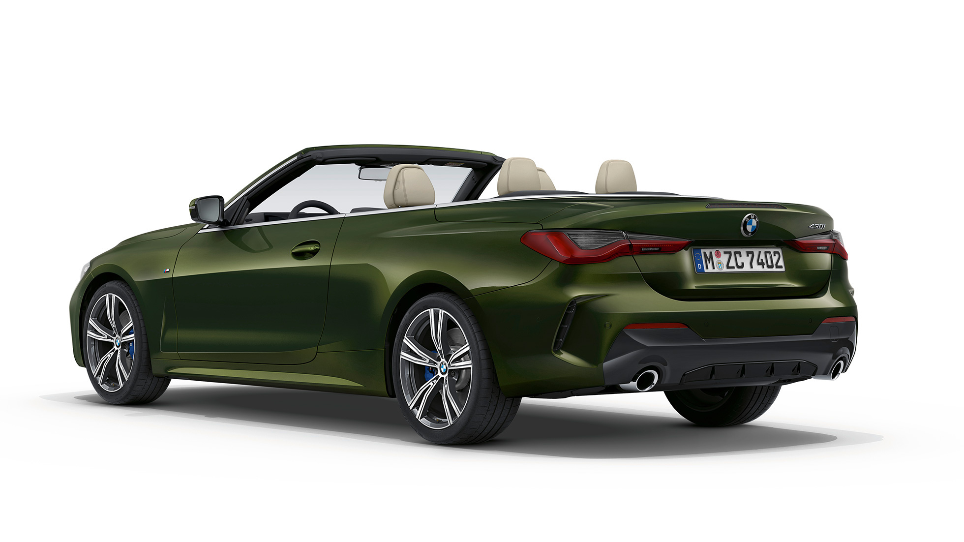 Perä BMW 4-sarjan Cabrio Business M Sport G23 2020 BMW 4-sarjan Cabrio G23 2020 Business M Sport metalliväri Bluestone kolmen neljäsosan näkymä perästä