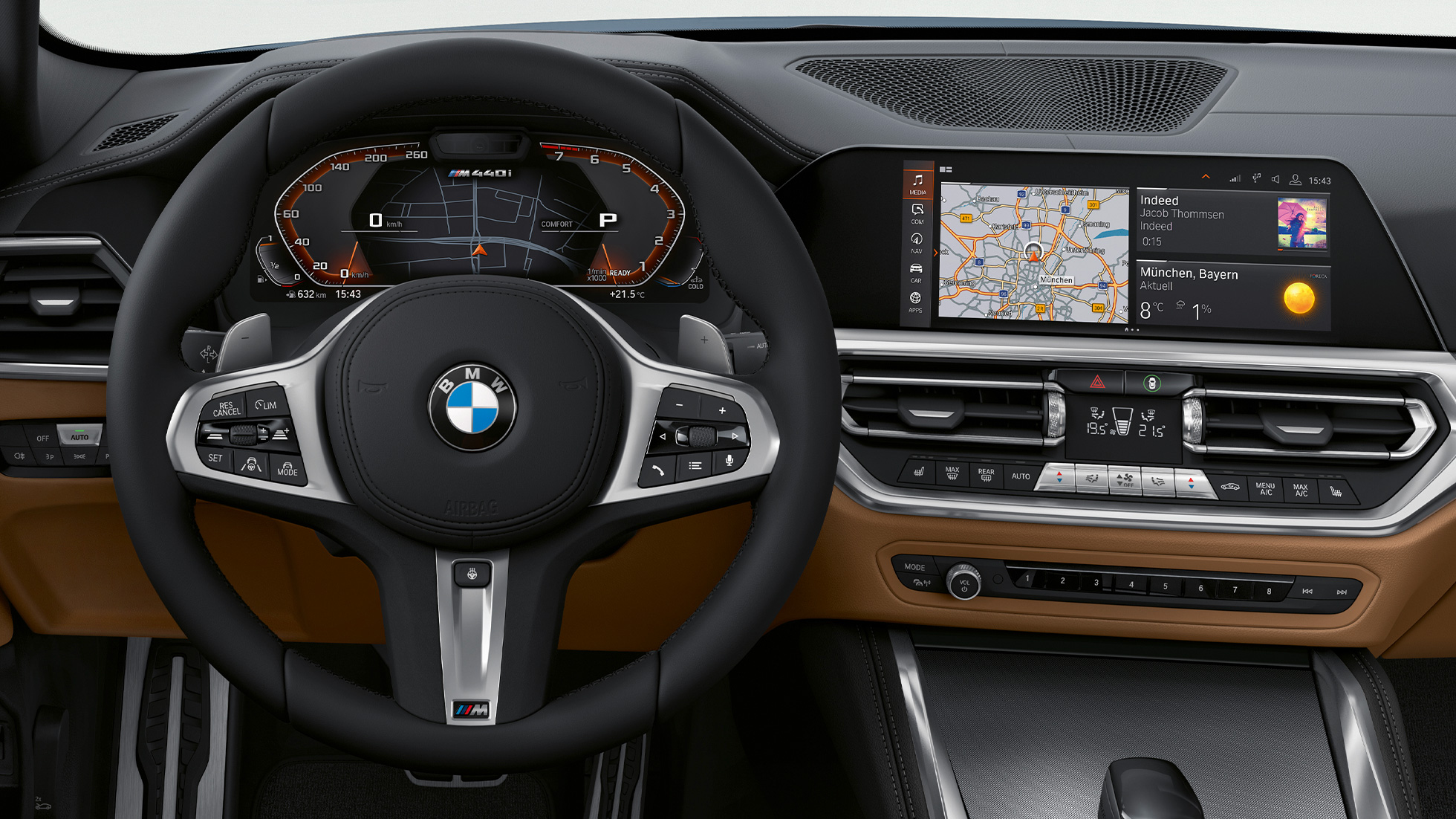 Ohjauspyörä ja puhekäyttöavustin, BMW 4-sarjan Coupé G22 BMW 4-sarjan Coupé G22 2020, sisätila, ohjauspyörä ja puhekäyttöavustin