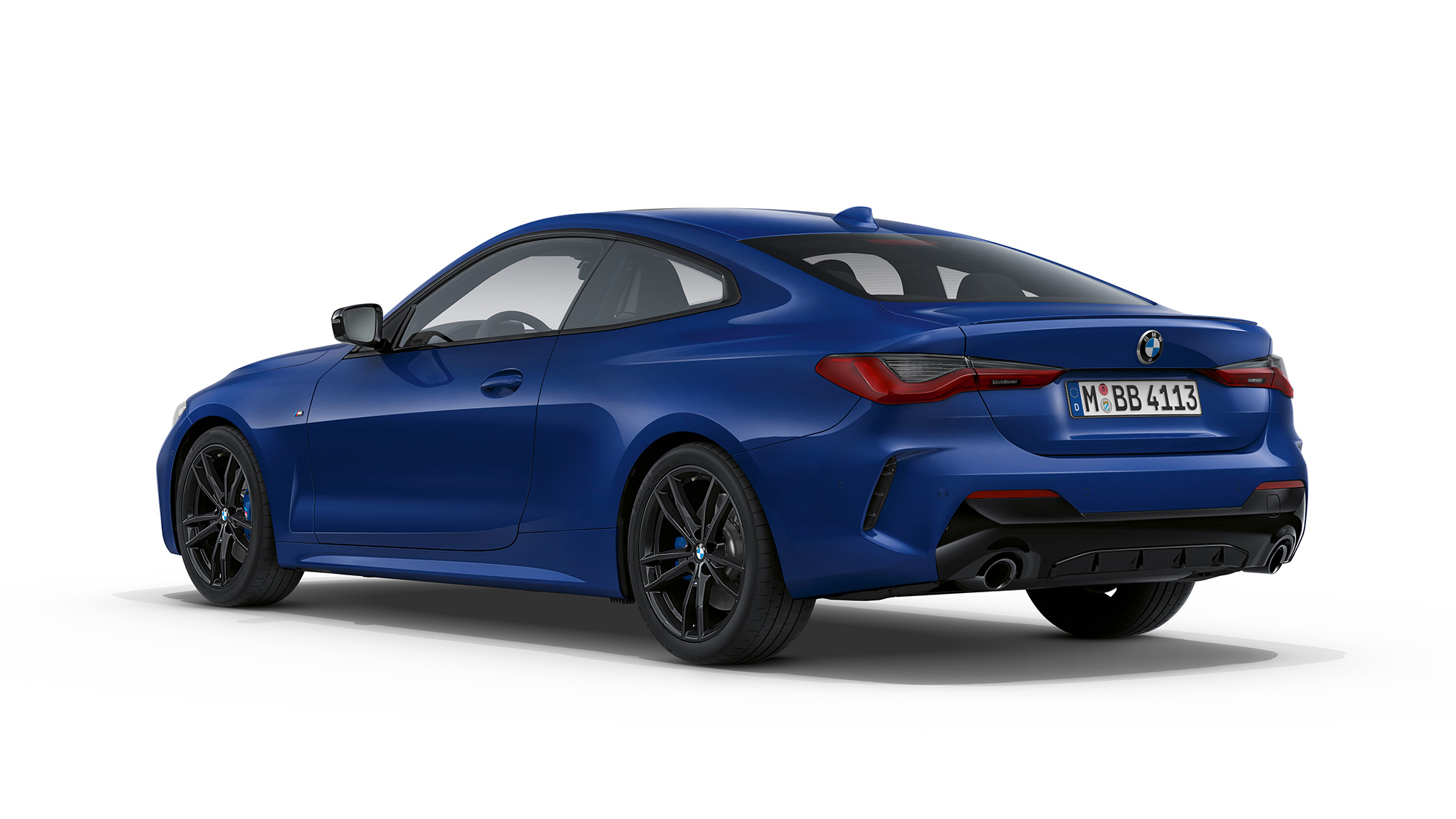 Perä, BMW 4-sarjan Coupé Business M Sport -paketti G22 2020 BMW 4-sarjan Coupé G22 2020 Business M Sport -paketti metalliväri Arctic Race Blue, kolmen neljäsosan näkymä perästä