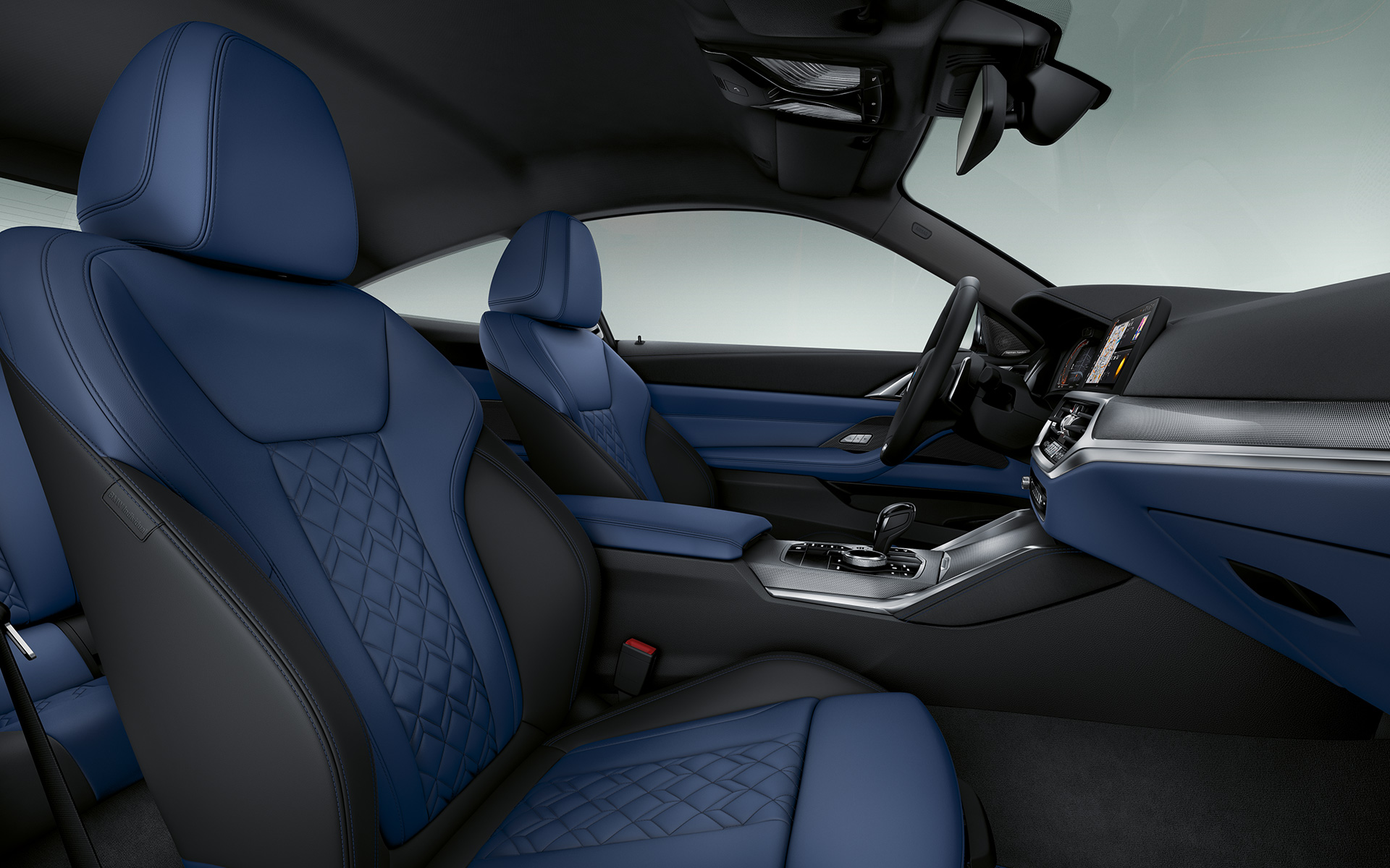 Laajennettu BMW Individual -nahkaverhoilu Merino | värinä Fjord Blue / Black, BMW 4-sarjan Coupé Individual 2020 G22 Laajennettu BMW Individual -nahkaverhoilu Merino | värinä Fjord Blue / Black, BMW 4-sarjan Coupé Individual 2020 G22