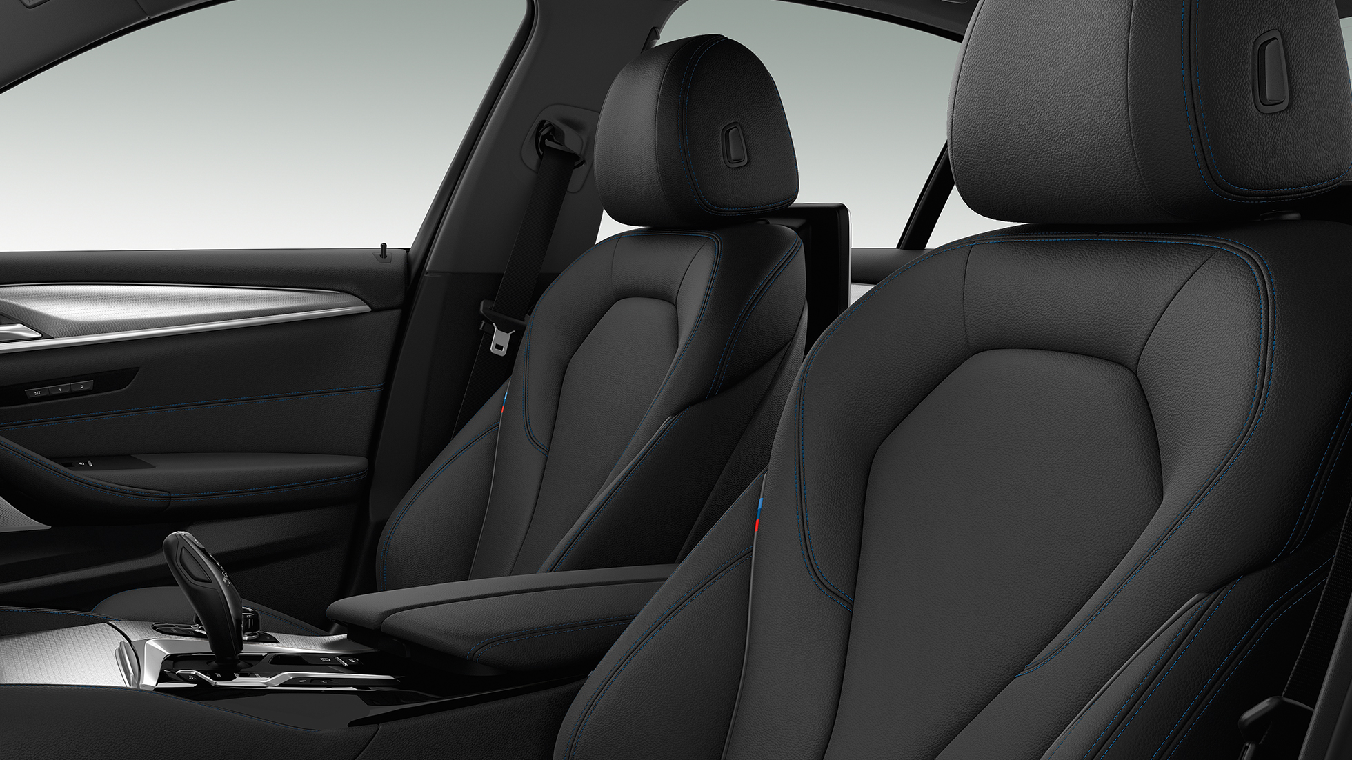 M Sport -paketti, BMW 5-sarjan Sedanin istuinverhoilu, Sedan 540i M Sport -paketti, BMW 5-sarja Sedan, 540i Sedan G30, metalliväri Mediterranean Blue, renkaat ja vanteet