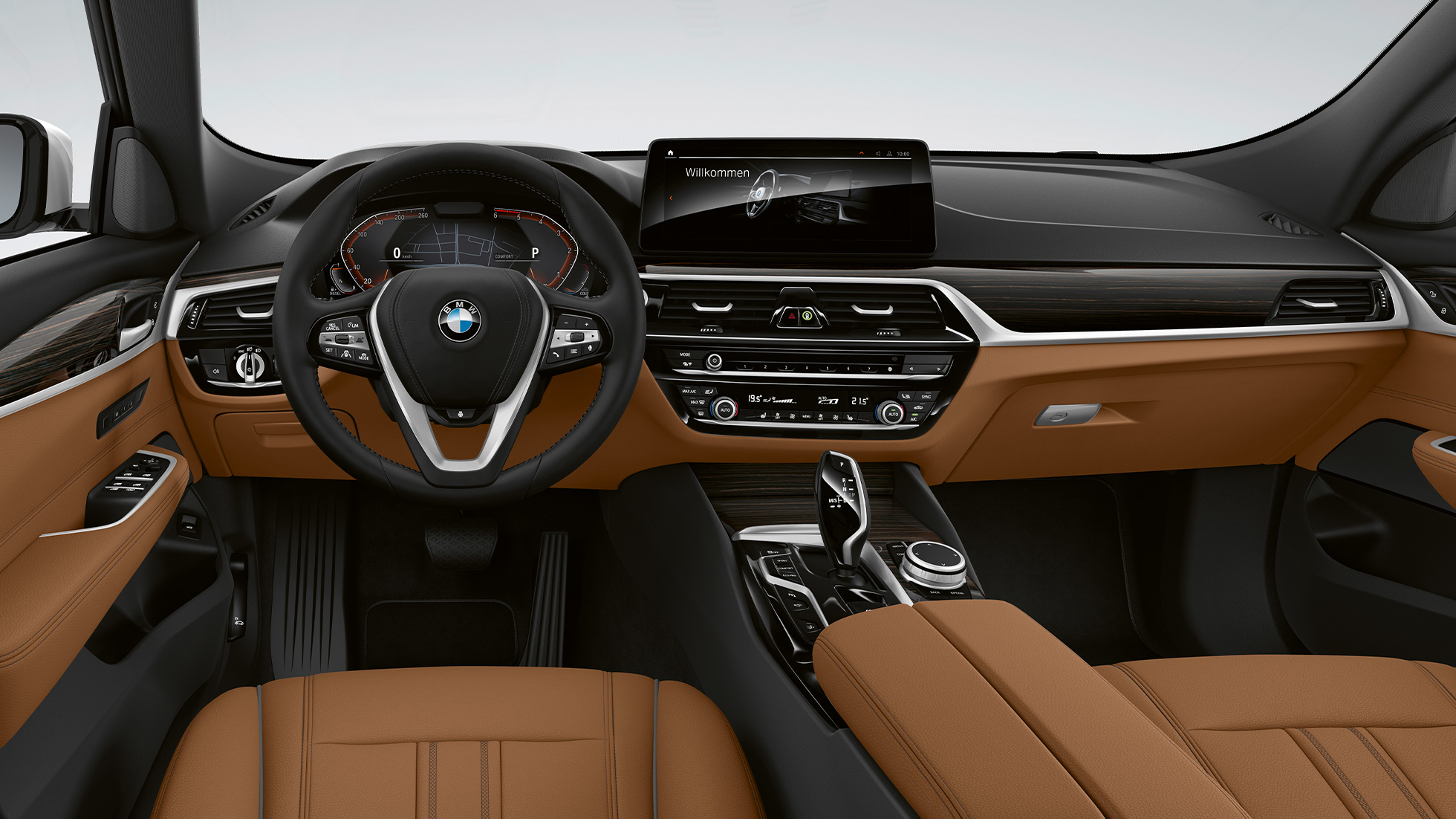 Ohjaamo BMW 6-sarjan Gran Turismo perusvarustelu G32 2020 BMW 6-sarjan Gran Turismo G32 620d 2020 perusvarustelu Dakota-nahka Cognac/musta sisätila