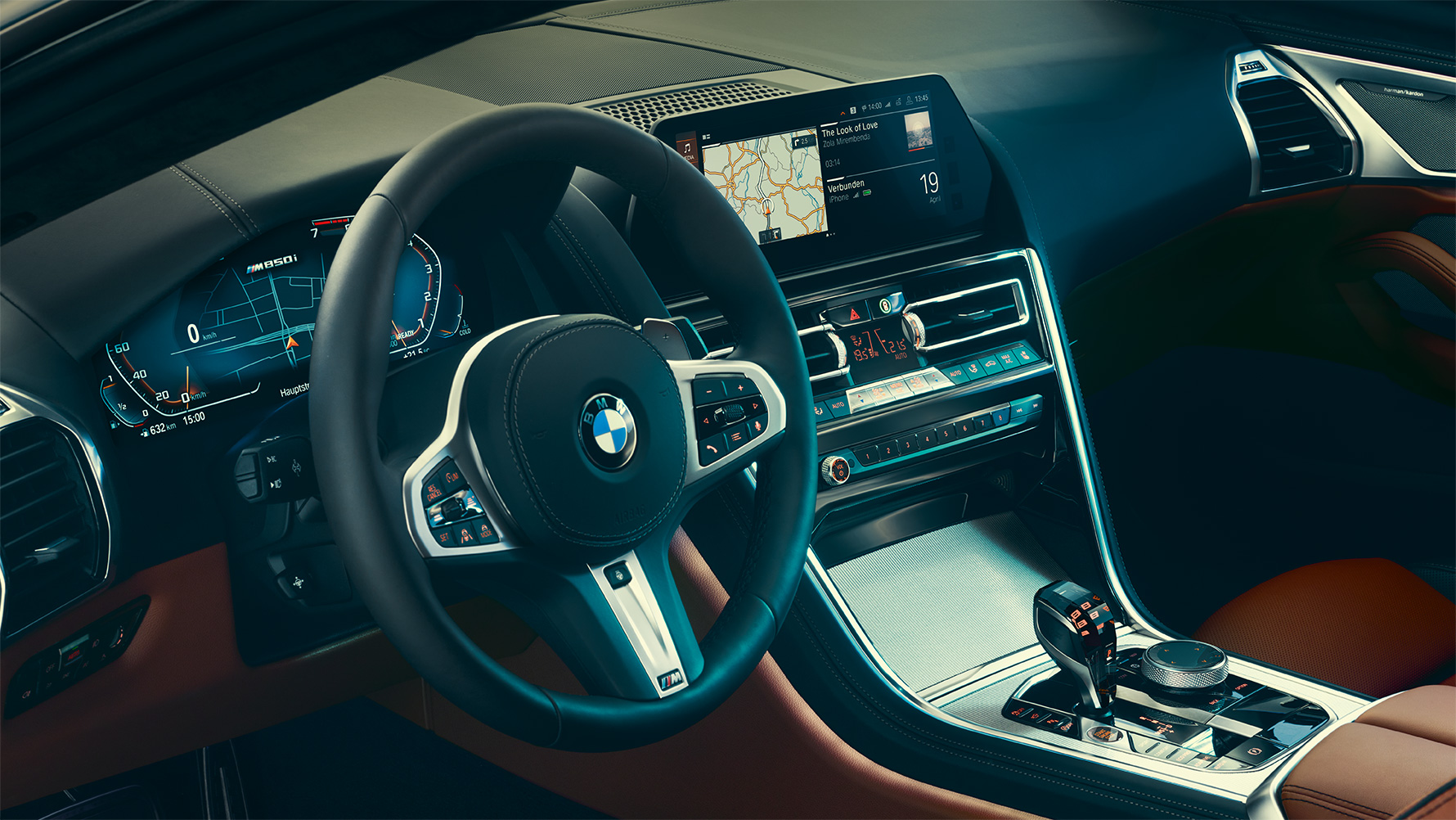BMW 8-sarjan Coupé, ohjaamo Lähikuva BMW 8-sarjan Coupén ohjaamosta.