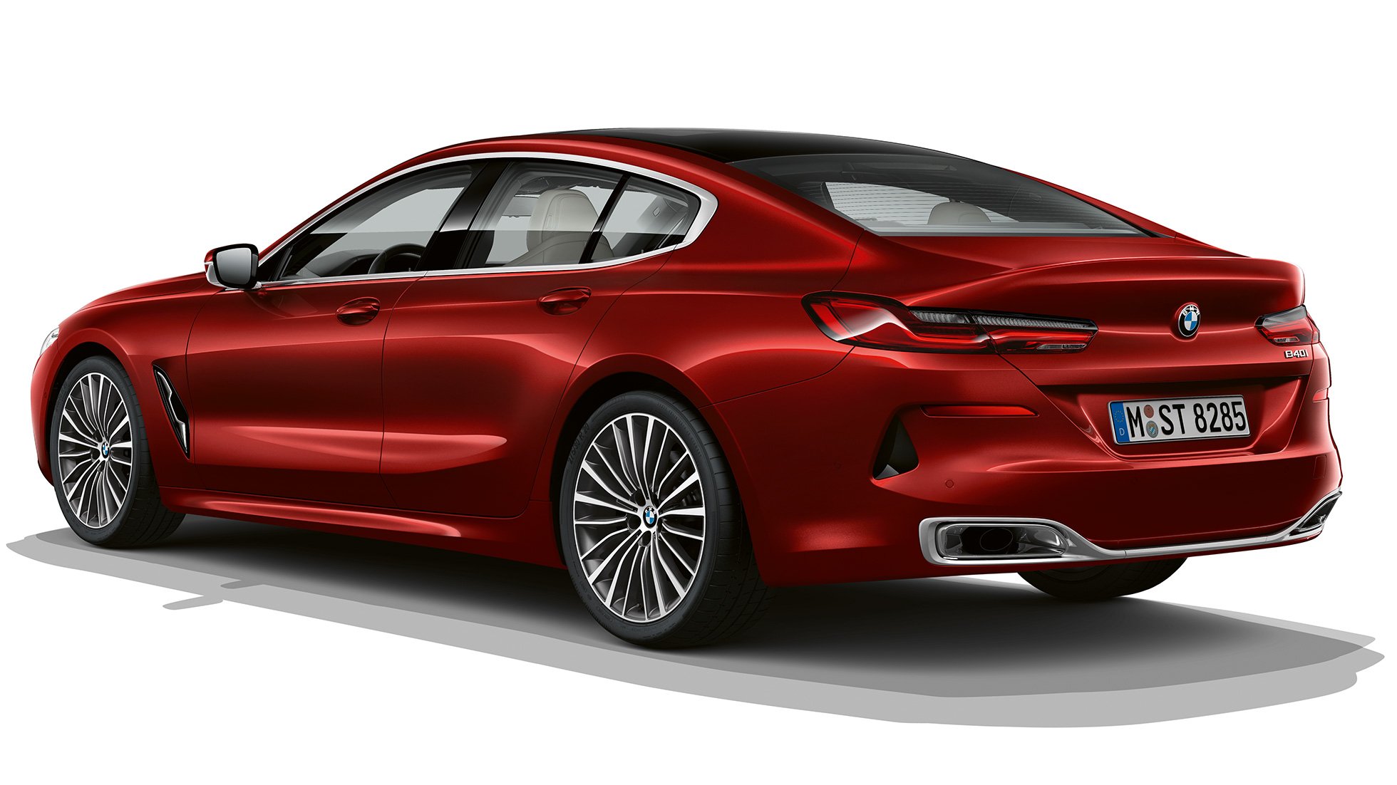 Perusmalli 3/4 näkymä edestä BMW 8-sarjan Gran Coupé, perusmalli 3/4 näkymä takaa