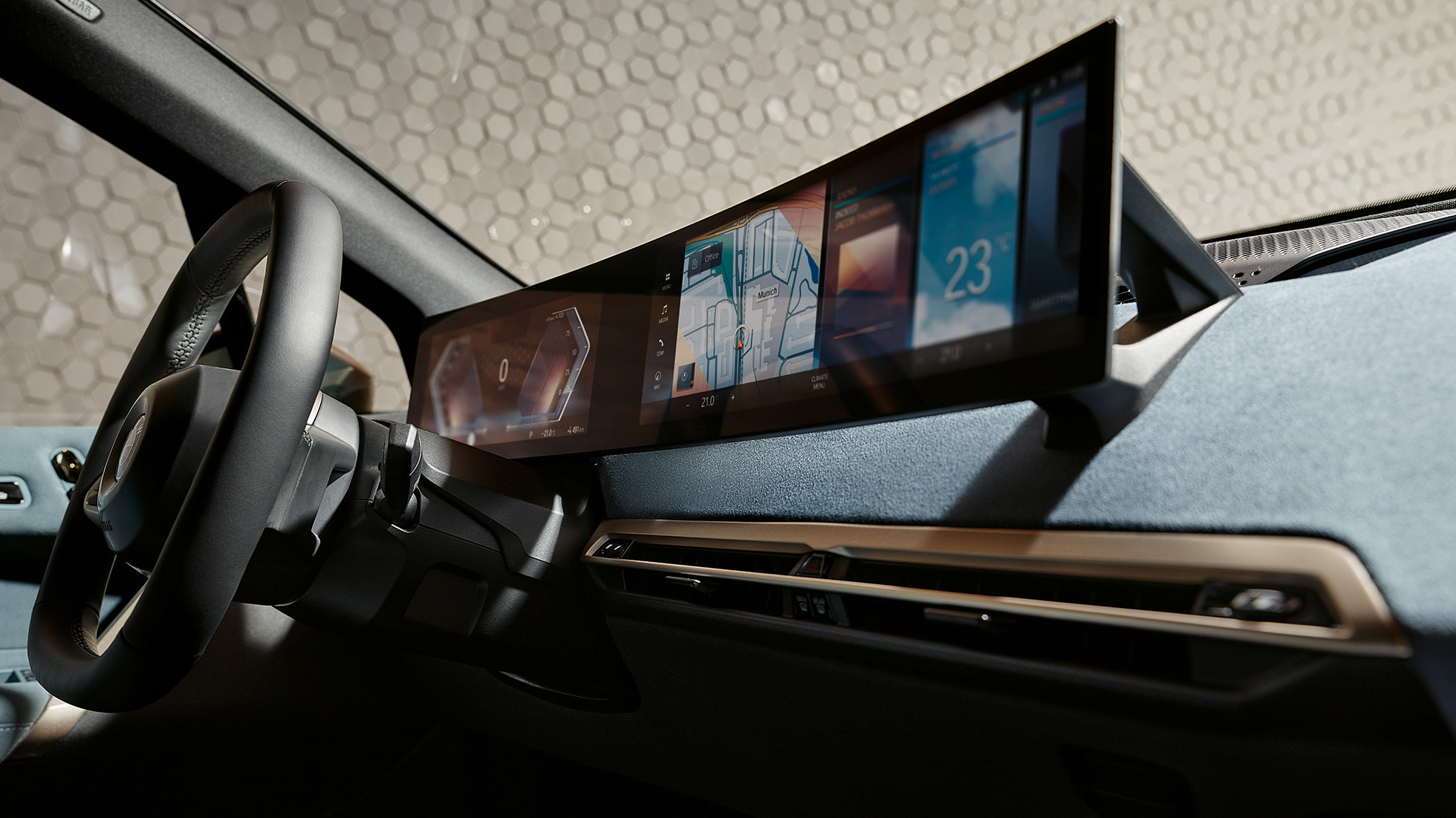 BMW iX i20 user interface cockpit Stonegrey BMW iX i20 interior user interface iDrive cockpit Stonegrey