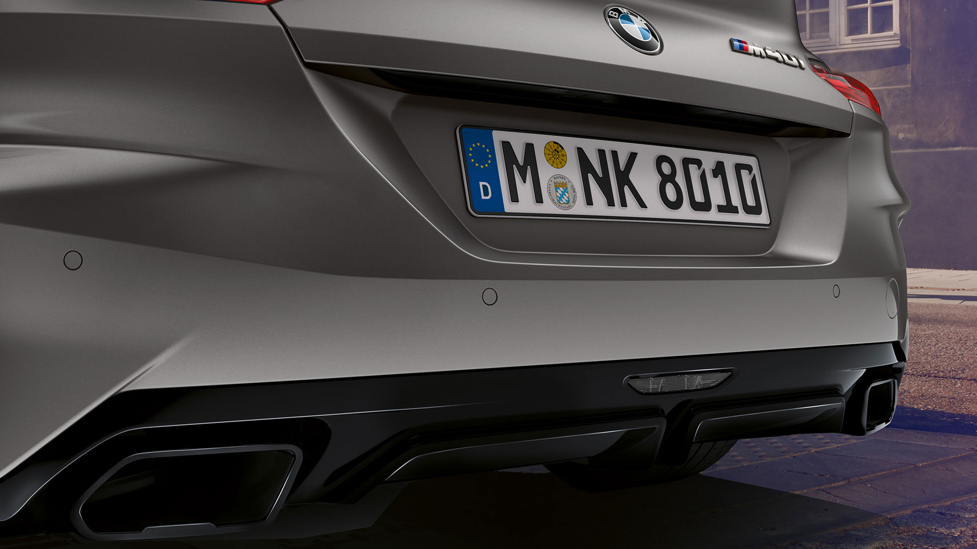 Pakoputkenpäät, BMW Z4 M40i Pakoputkenpäät, BMW Z4 Roadster M40i G29 2019 BMW Individual -metalliväri Frozen Grey, lähikuva