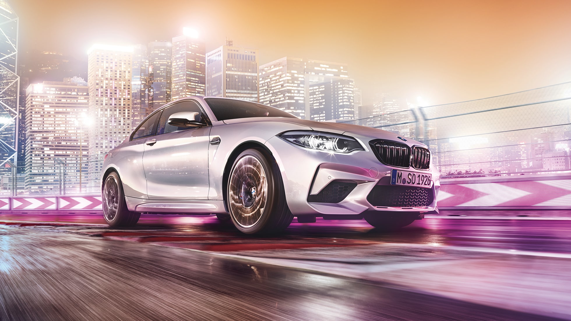 Etuosan muotoilu BMW M2 Competition F87 Etuosan muotoilu BMW M2 Competition F87 2018 Hockenheim, metalliväri Silver, 3/4-näkymä keulasta