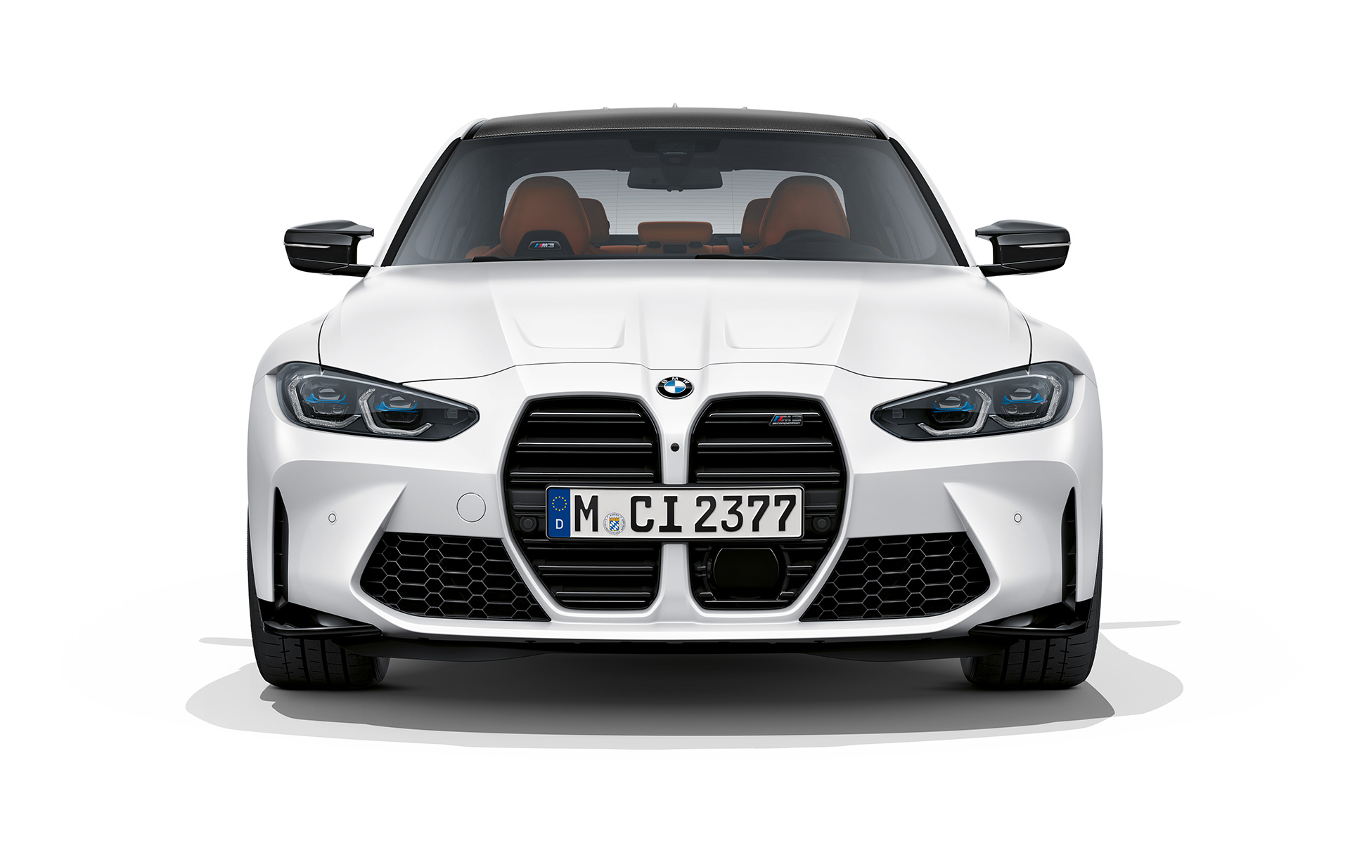 BMW M3 Competition G80 2020 metalliväri Frozen Brilliant White, näkymä keulasta