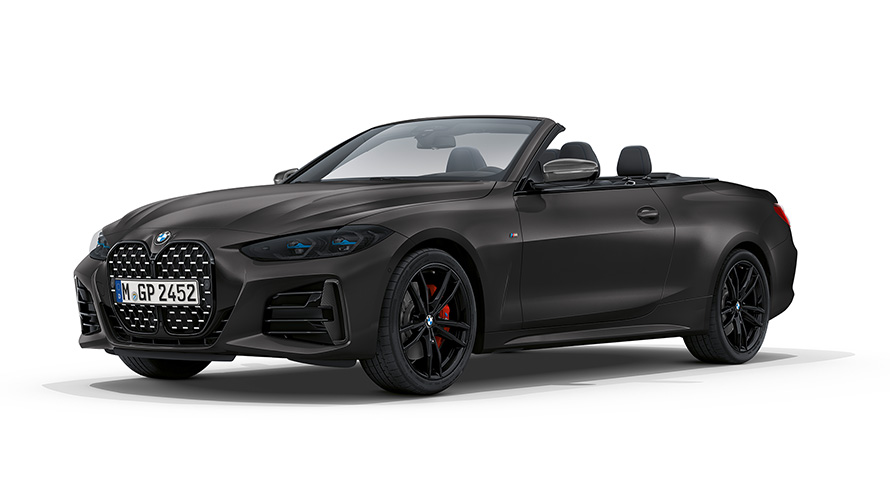 BMW M440i xDrive Cabrio G23 2020 BMW Individual Frozen Deep Grey metalliväri 3/4-näkymä keulasta kangaskatto auki