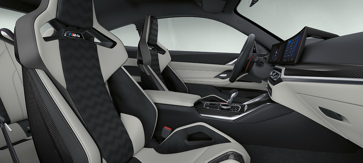 BMW Individual -täysnahkaverhoilu Merino Silverstone/Black, BMW M4 Coupé 2021 G82, sisätila BMW Individual -täysnahkaverhoilu Merino Silverstone/Black, BMW M4 Coupé G82 2021, sisätila, ohjaamo