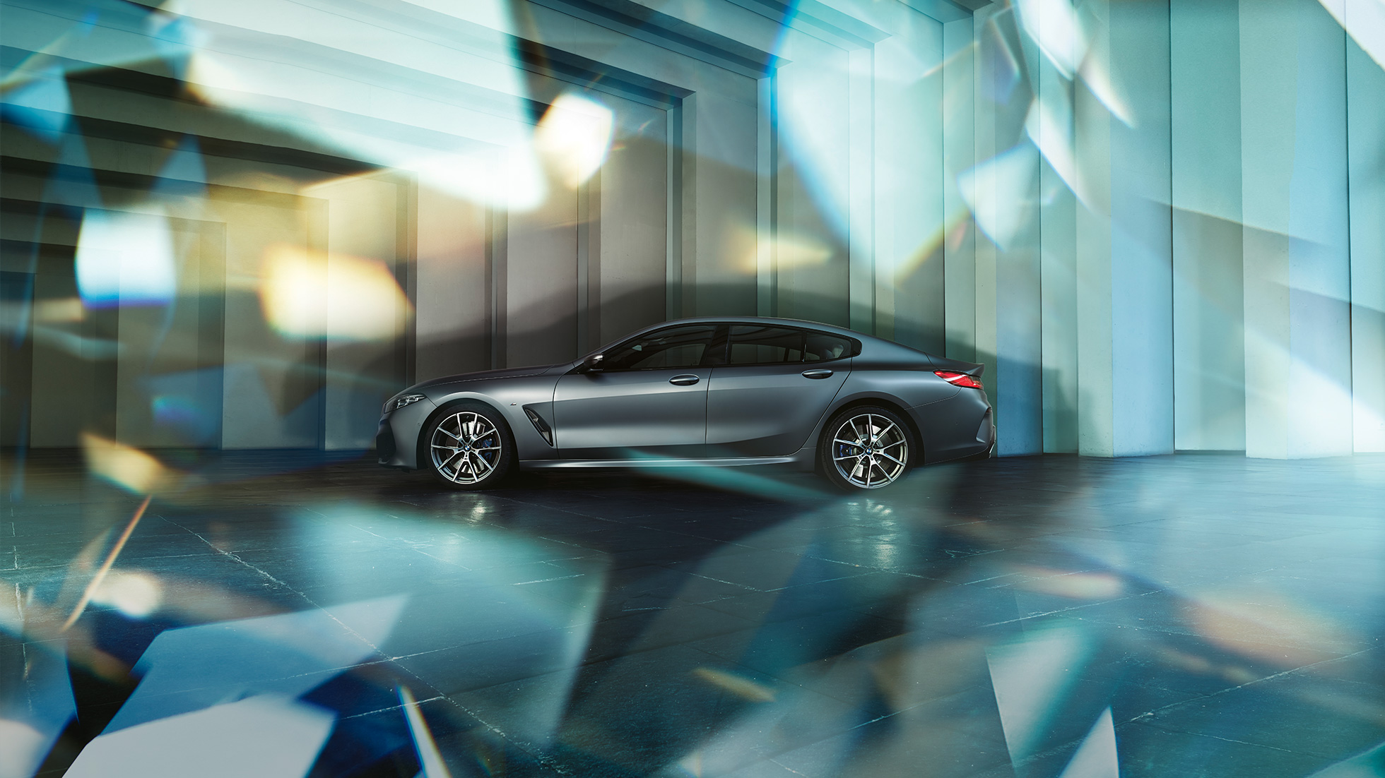 Coupé-siluetti, BMW M850i xDrive Gran Coupé Coupé-siluetti, BMW M850i xDrive Gran Coupé G16 2019 BMW Individual -metalliväri Frozen Bluestone, sivunäkymä