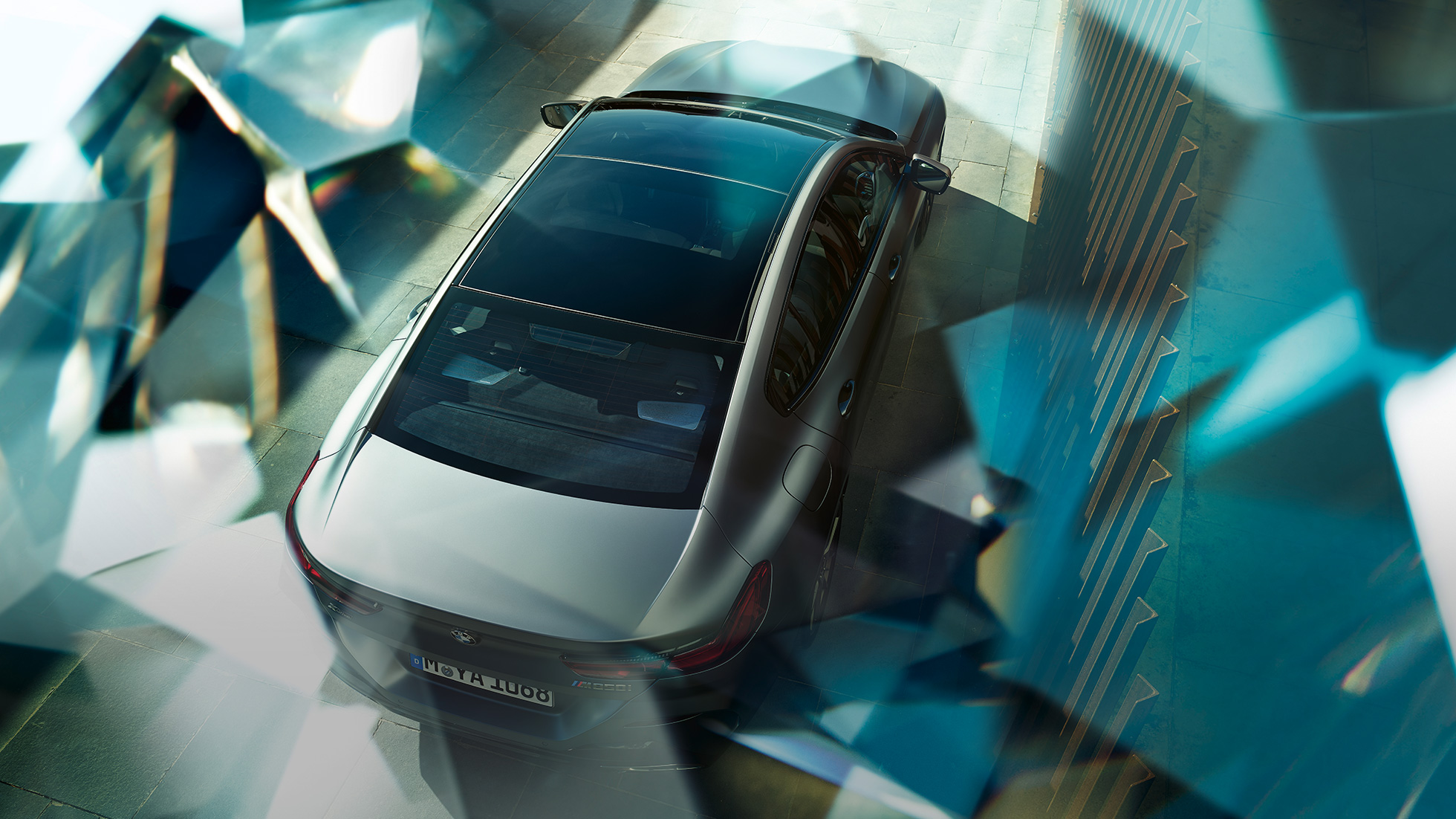 Panoraamalasikatto, BMW M850i xDrive Gran Coupé Panoraamalasikatto, BMW M850i xDrive Gran Coupé G16 2019 BMW Individual -metalliväri Frozen Bluestone, lintuperspektiivi
