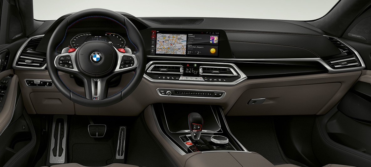 Nahkainen M-ohjauspyörä, BMW X5 M Nahkainen M-ohjauspyörä, jossa kontrastisaumat, BMW X5 M F95, ohjaamo