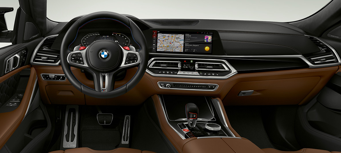 Nahkainen M ohjauspyörä, BMW X6 M F96 Nahkainen M ohjauspyörä, jossa kontrastikoristeompeleet, BMW X6 M F96 2020 SUV, ohjaamo