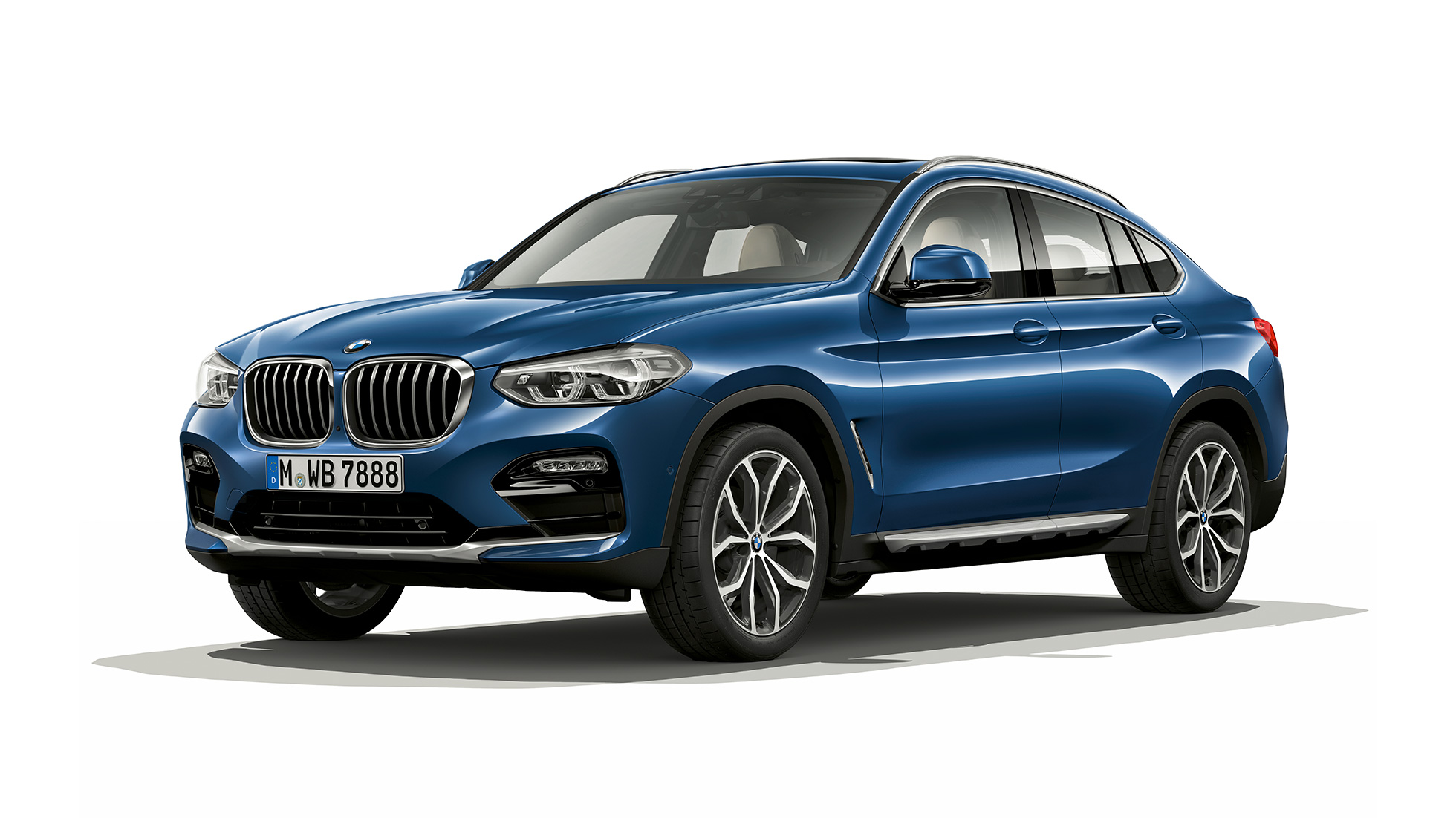 Kolmen neljäsosan näkymä etuosasta, BMW X4 Business xLine BMW X4 xDrive20d Business xLine G02 2018 Phytonic Blue, kolmen neljäsosan näkymä etuosasta