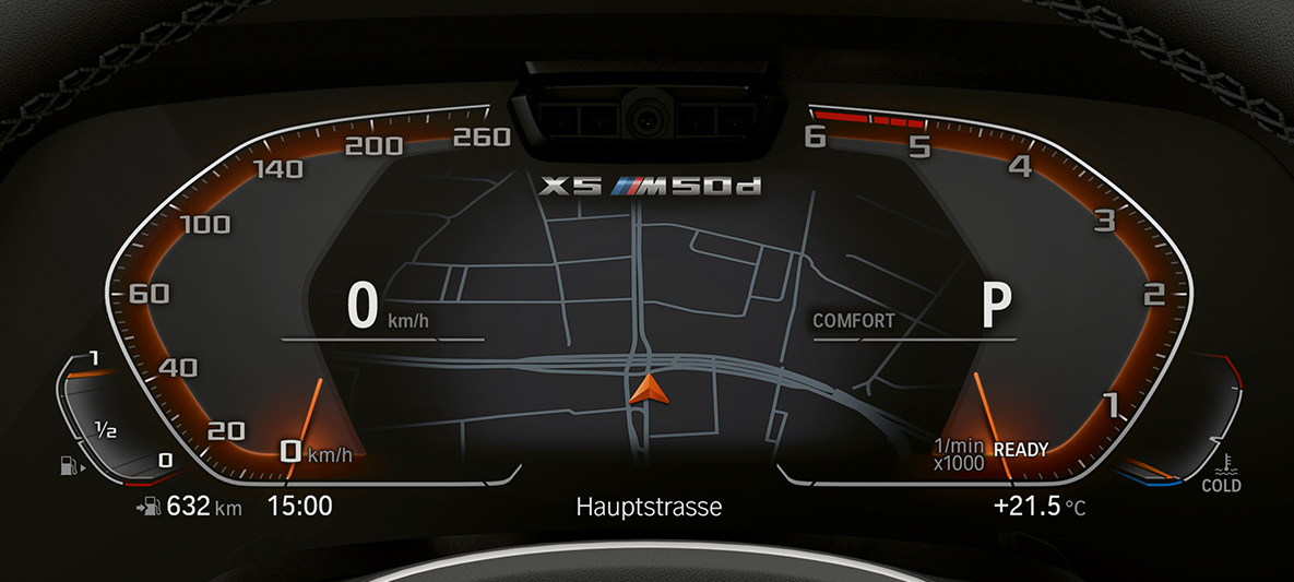 BMW X5 M50d -mallin mittaristo Yksityiskohtakuva BMW X5 M50d -mallin mittaristosta