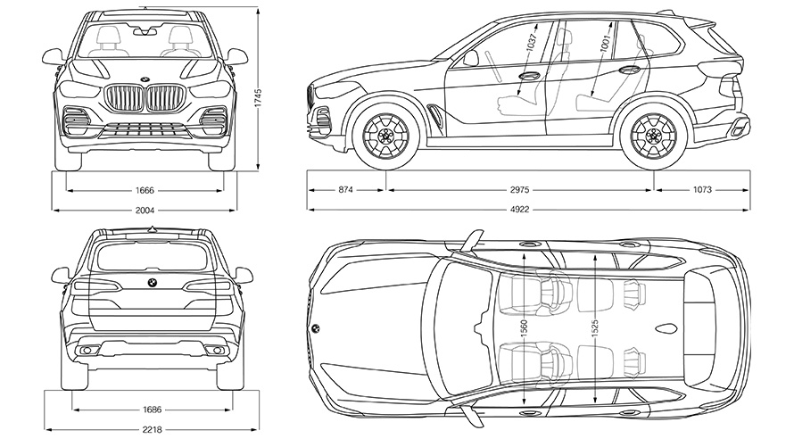 Viivapiirros, BMW X5:n mitat Viivapiirros, BMW X5:n mitat