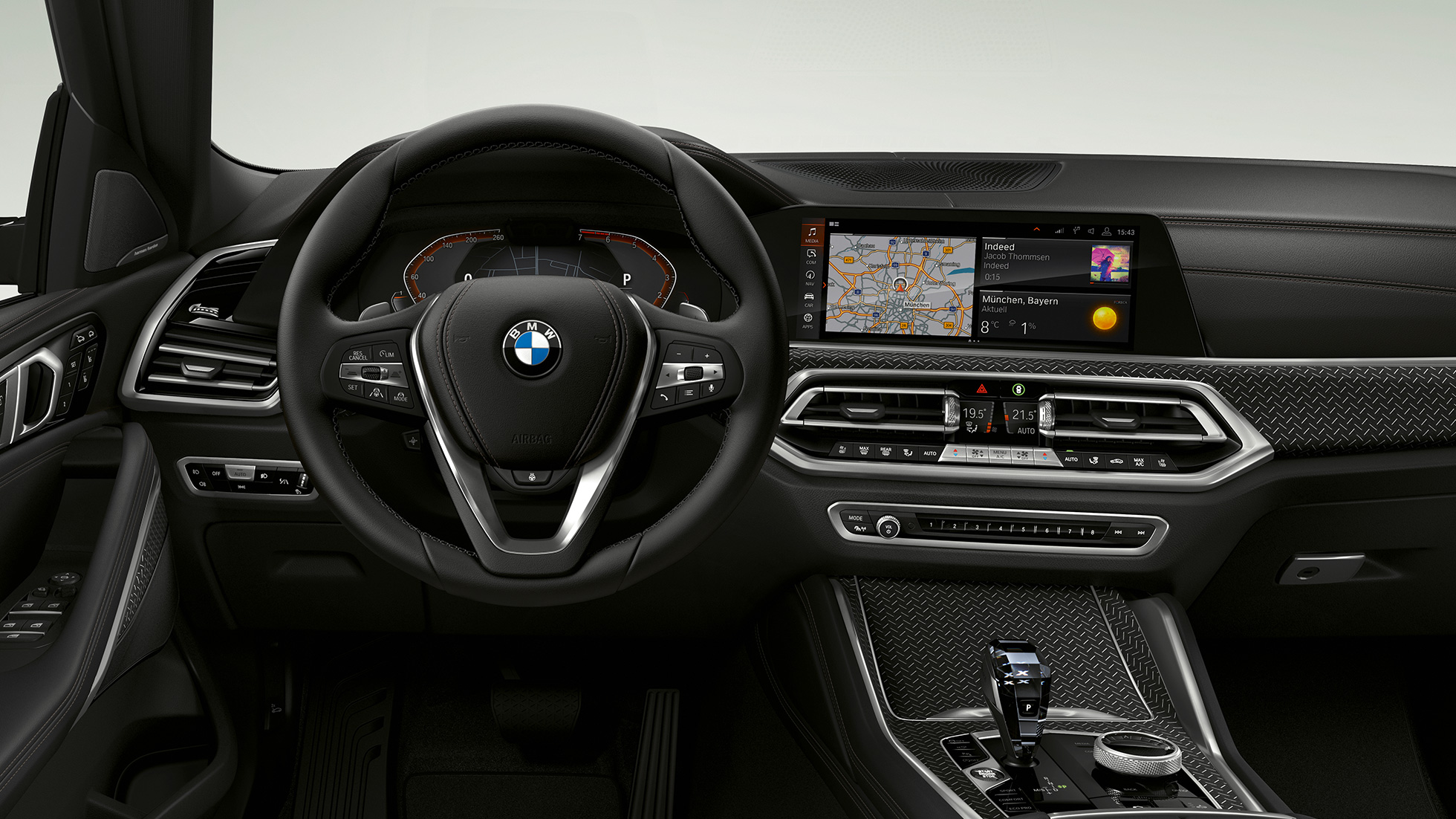 BMW X6, jossa BMW Business xLine, ohjaamo. BMW X6, sisätila, jossa BMW Business xLine, kuva ohjaamosta.