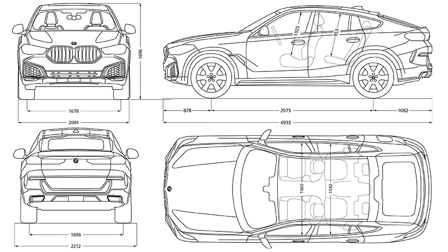 Viivapiirros BMW X6 mitat Viivapiirros BMW X6 mitat