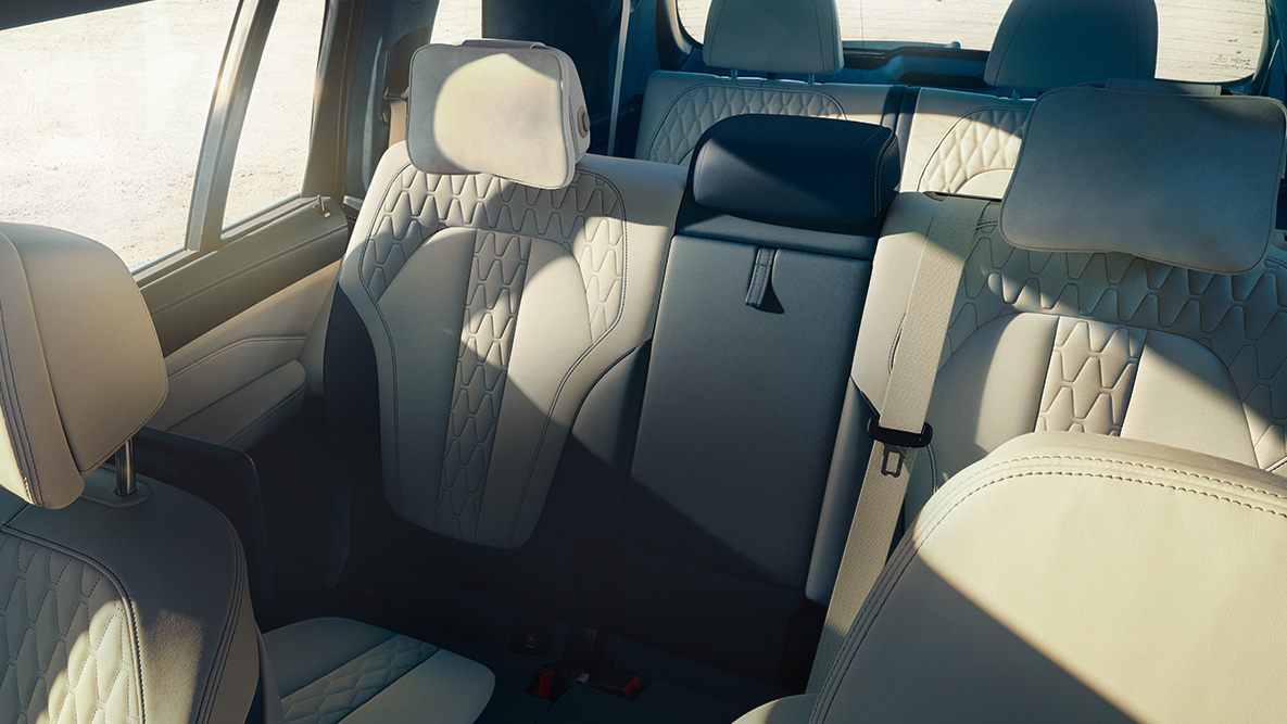 BMW X7 istumapaikat Kuvassa viistosti ylhäältä BMW X7:n seitsemän istuinta