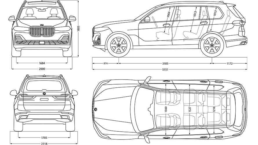 Viivapiirros, BMW X7, mitat Viivapiirros, BMW X7, mitat