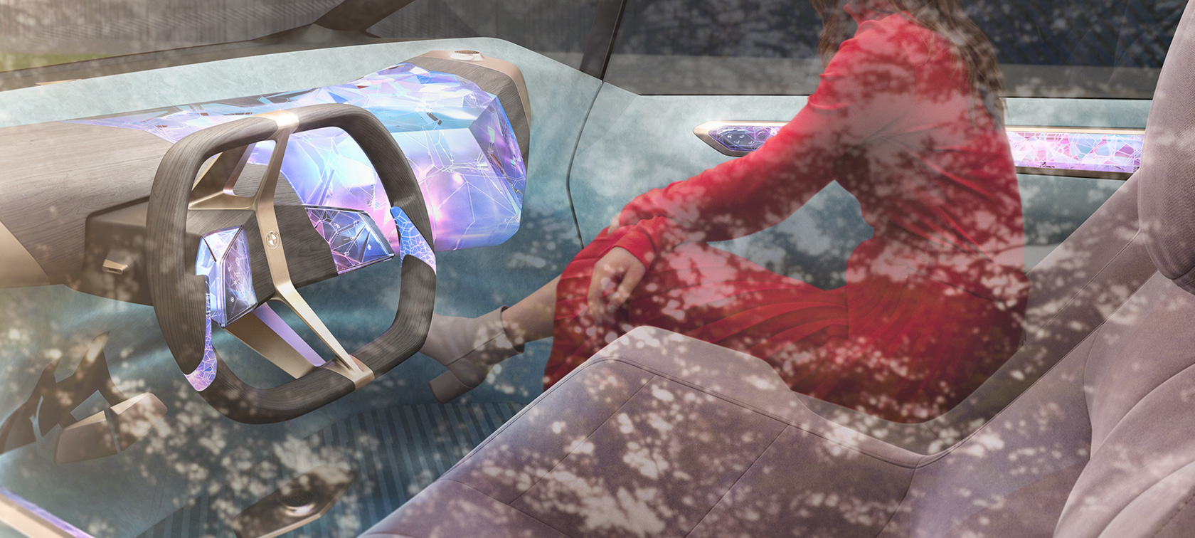 BMW i Vision Circular 2021, sisäpuolen muotoilu BMW i Vision Circular 2021 -visioajoneuvo, sisäpuolen muotoilu