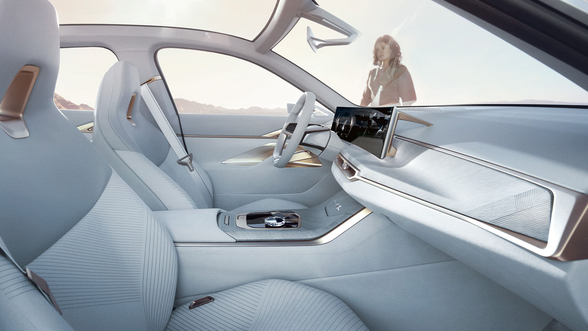BMW Concept i4 2020 G26:n sisätila BMW Concept i4 2020 G26 -sähköauton sisätila – täyssähköinen BMW Gran Coupé