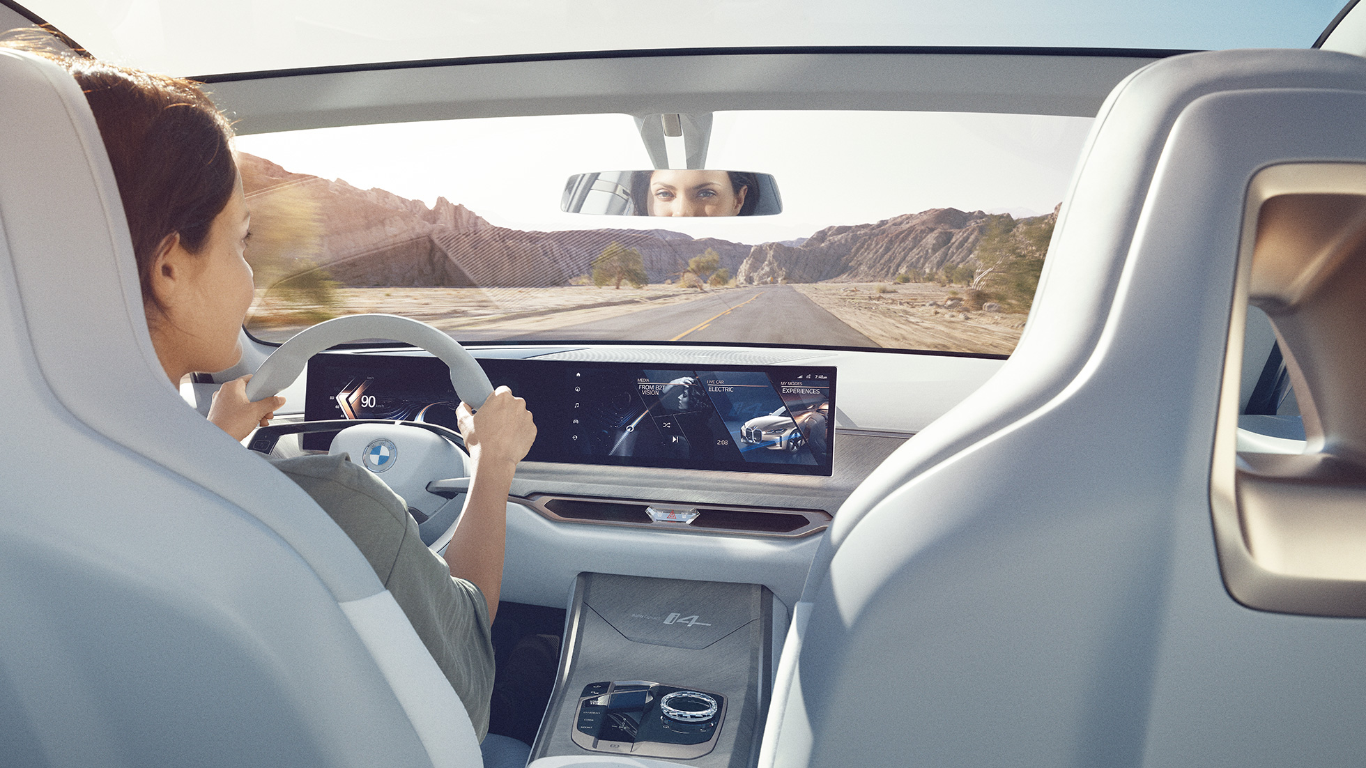 BMW Concept i4 2020 G26:n Curved Display BMW Concept i4 2020 G26 -sähköauto – täyssähköisen BMW Gran Coupén digitaalinen näyttö Curved Display