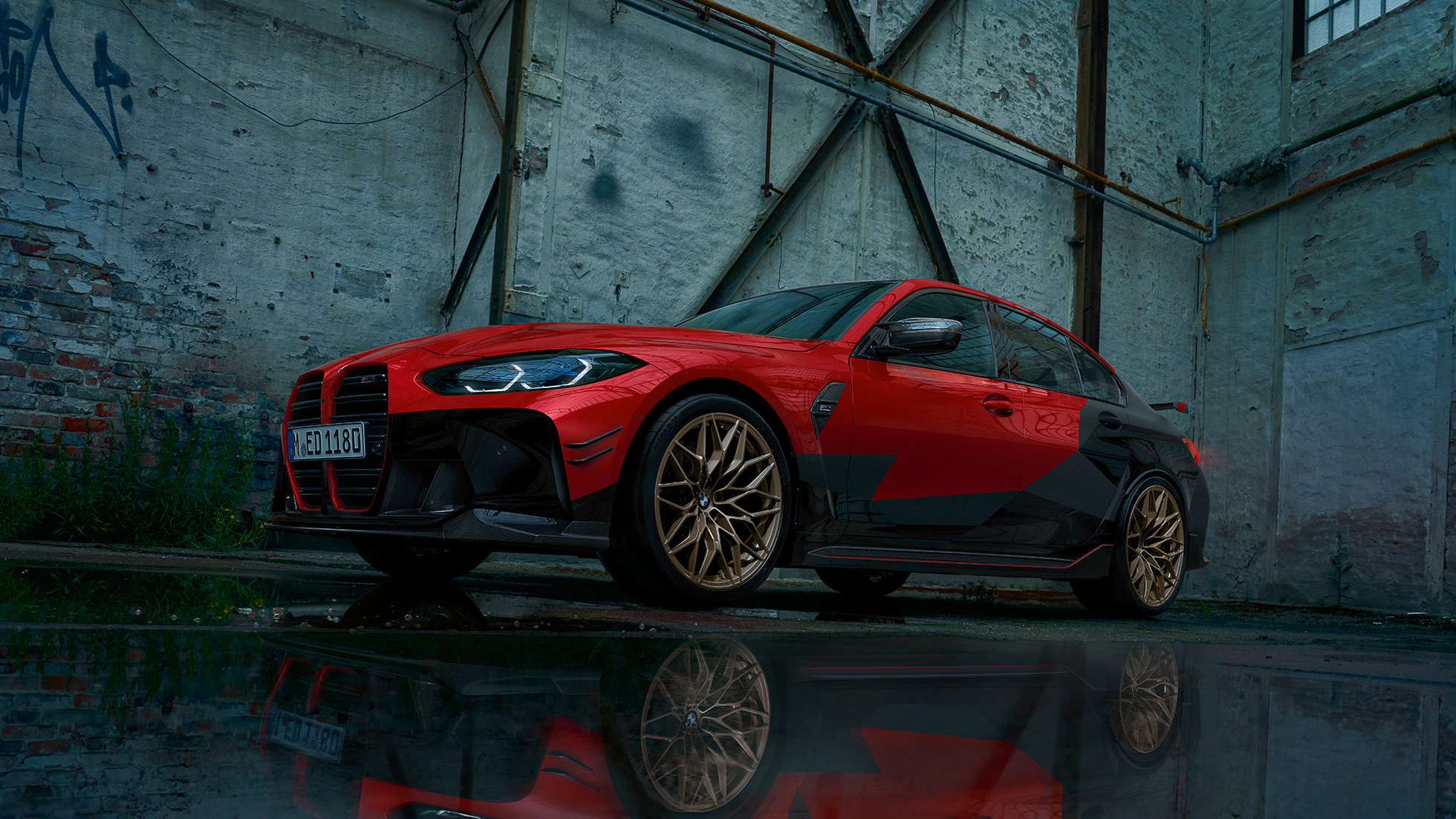 BMW M3 G80 kolmen neljäsosan näkymä edestä BMW M Performance -osat BMW M3 G80 kolmen neljäsosan näkymä edestä